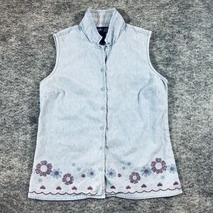 Style & Co Chambray Sleeveless Top Women 6P Floral Embroidered Vintage Style